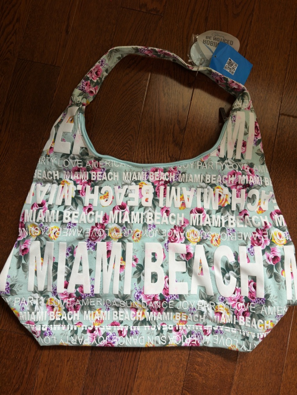 Robin Ruth Floral 'MIAMI BEACH' Tote Bag in Light Blue and Pink